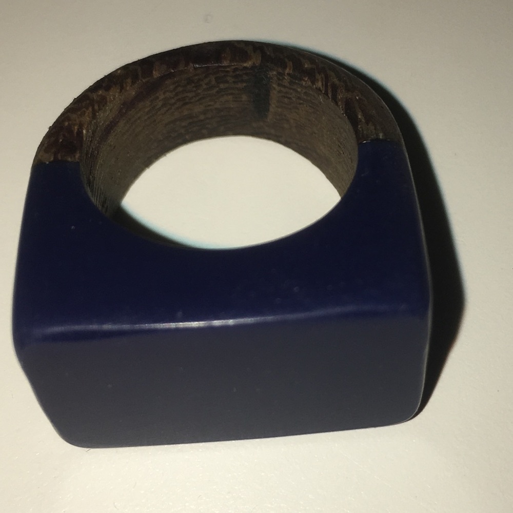 Anthropologie color block resin and wood boho ring